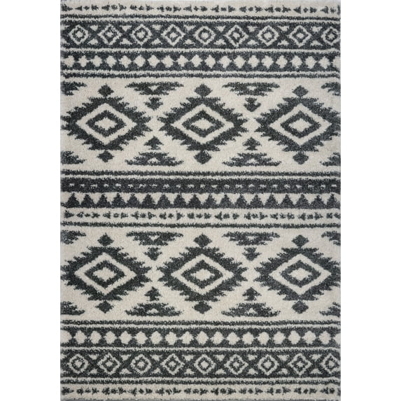 Ladole Rugs Stylish Contemporary Trellis Smooth Area Rug Carpet in Ivory-Light Grey 8x11 (7'10" x 10'5", 240cm x 320cm)