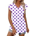 thumbnail image 2 of Craaazy Women Casual V Neck Blouse, Polka Dot/Ombre/Check Print Short Sleeve Ruffle Sleeve Top, Loose Fit Comfy T-shirts for Daily Wear Gifts, 2 of 9