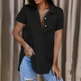 thumbnail image 3 of Scyoekwg Womens Short Sleeve T Shirts Button Turndown Neck Shirts Dressy Casual Blouses Trendy Shirts Solid Color Loose Lightweight Blouses (Black,XXL), 3 of 6