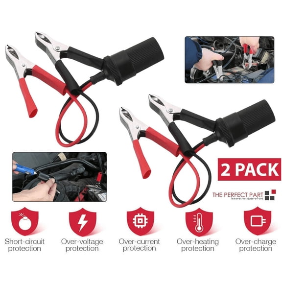 2PCS Car Battery Alligator Clamp Clip Cigarette Lighter Power Adapter Socket 12V
