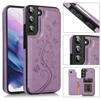 Dteck Case For Samsung Galaxy S22 Plus,Shockproof Rubber Hybrid Pattern Leather Card Holder Wallet Back Flip Case Kickstand Cover for Galaxy S22  5G,Purple