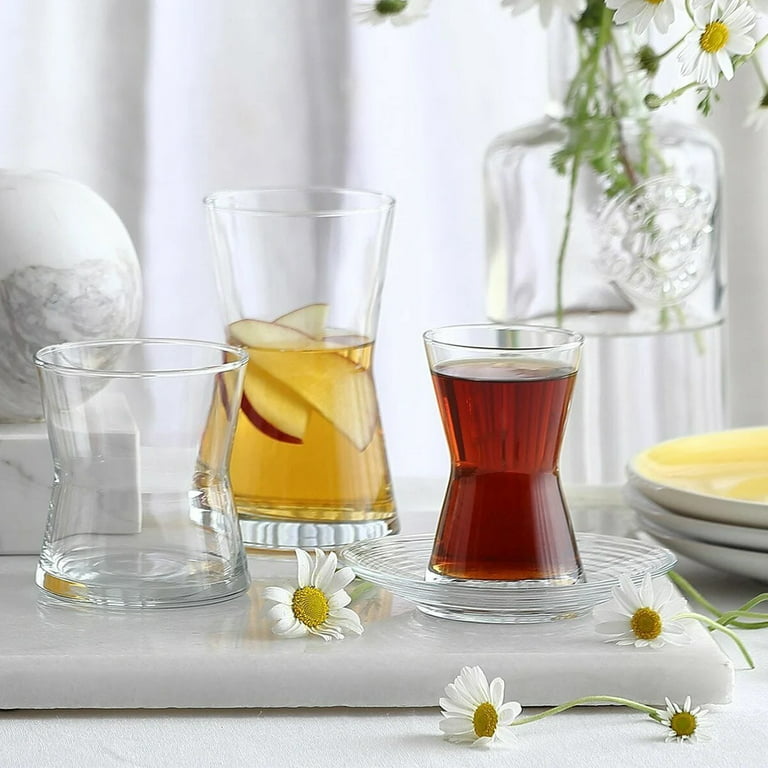 LAV Traditional Turkish Tea Glasses Set of 6 (12 Pcs), Authentic Turkish  Teacups and Saucers Set, 4.75 oz (140 Cc)