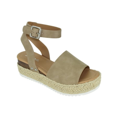 

Soda Women Wedge Sandals Open Toe Ankle Strap Flatform Espadrilles Trim Platform TOPIC-S Beige Natural 7.5