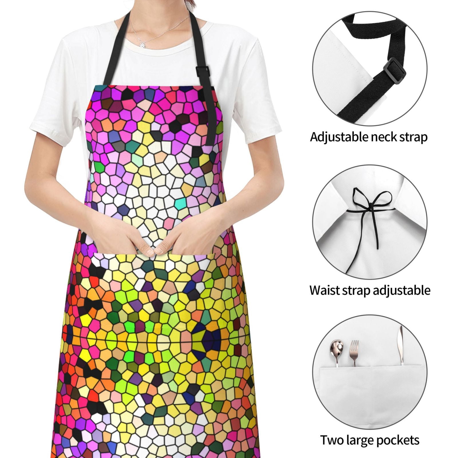 Kdxio Colorful Tie Dye Stained Glass 3 Apron with Pockets Adjustable Kitchen Aprons for Men Women Waterproof Aprons for Cooking,Drawing,Crafting, Baking Household Cleaning