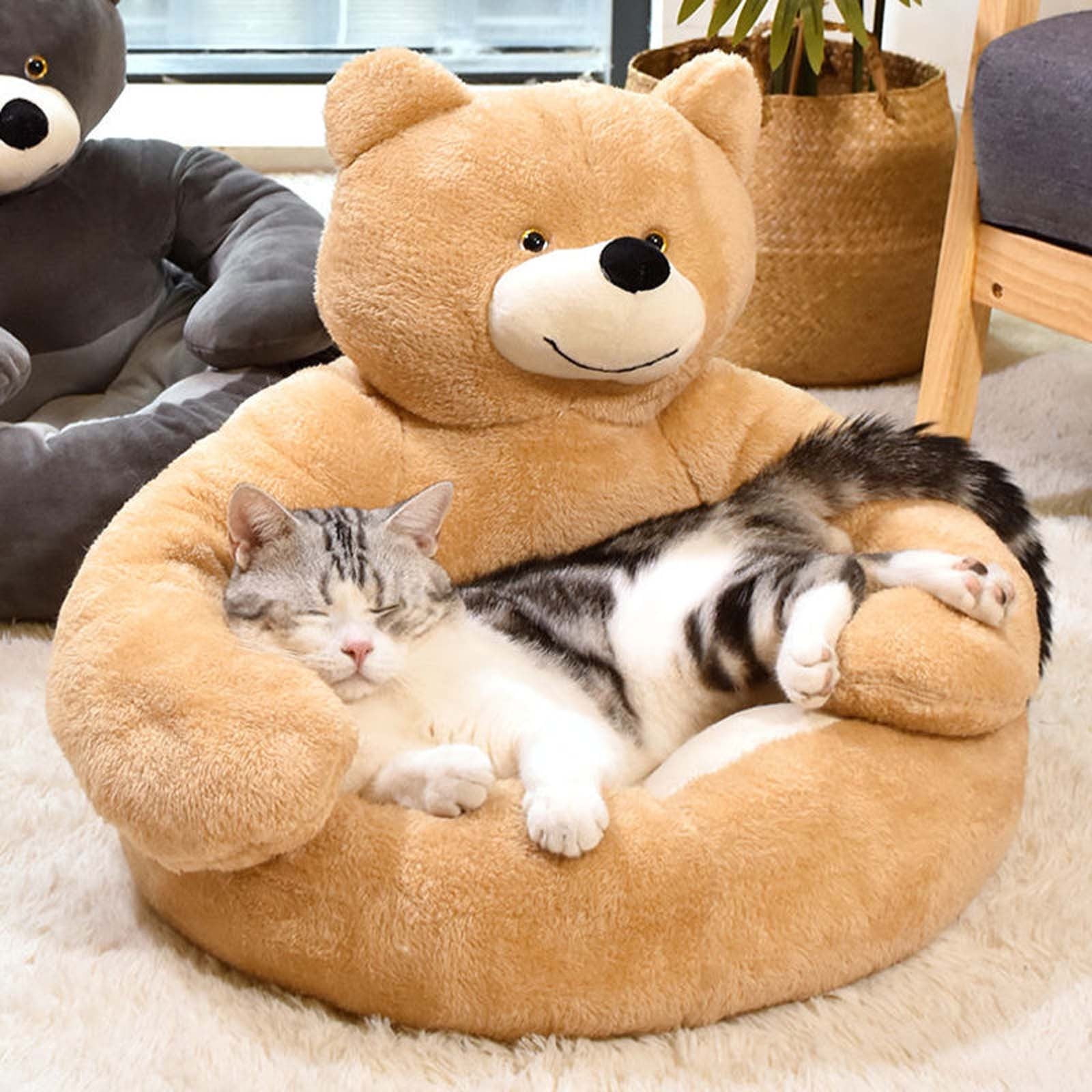 HHBEAUTY Pet Bed - Bear Hug Dog Bed,Super Soft Pet Bed Cute Cuddler Bear Cat Sleeping Mat,Comfortable Plush Dog Crate Bed Washable Pet Cushion with Non Slip Bottom for Outdoor Indoor Pet Dogs Cats