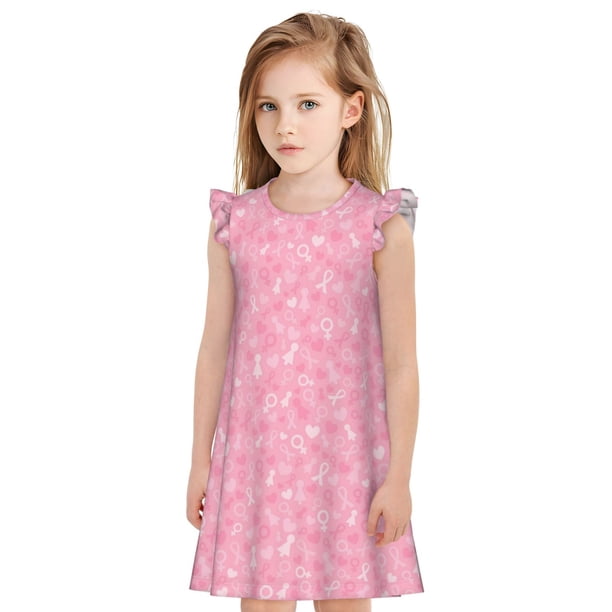 Balery Breast Cancer Awareness Camisón de princesa para niñas, pijama de algodón con mangas abullonadas, suave y bonito.-Large