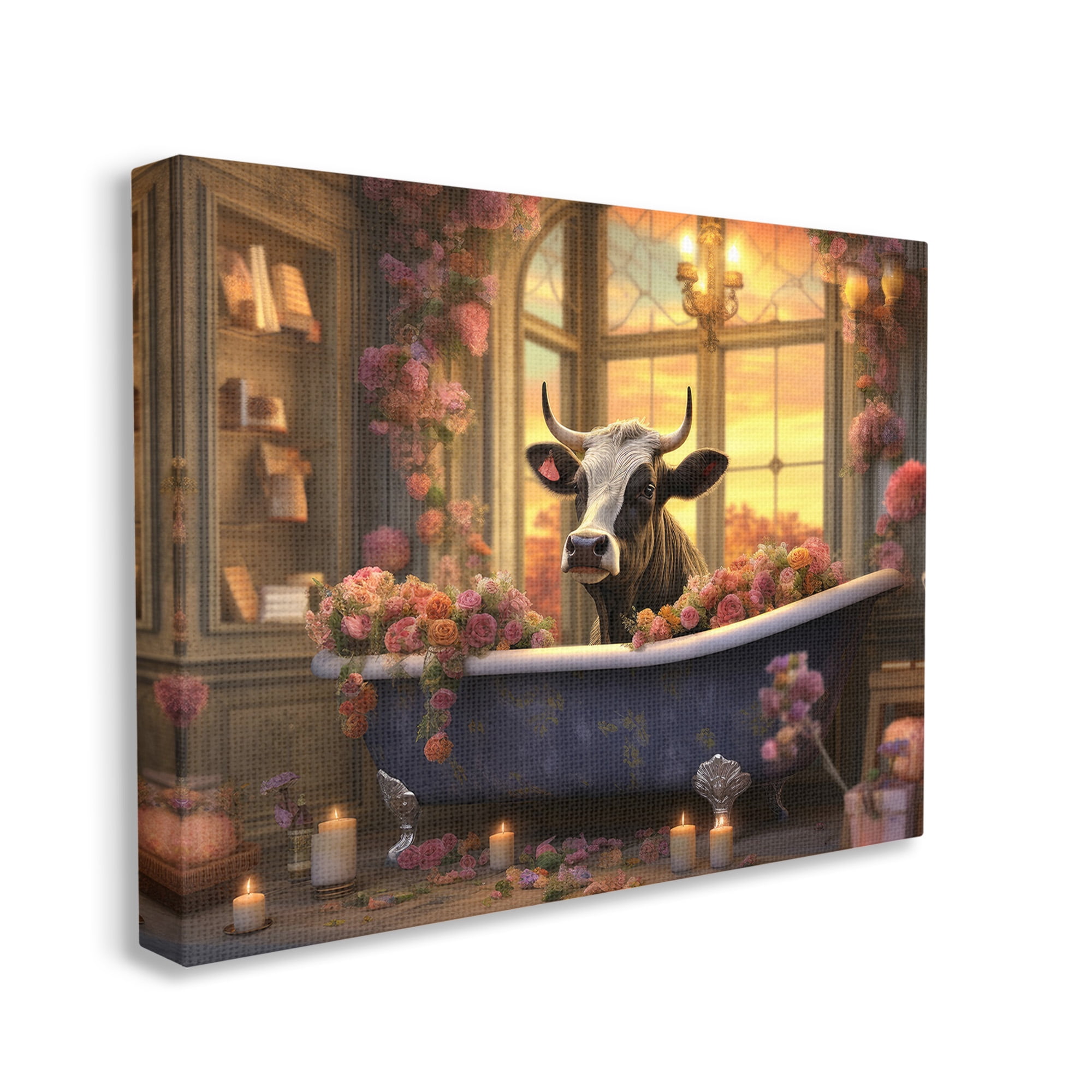 Stupell Industries Bathing Cow at Sunset Animals & Insects Painting Gallery Wrapped Canvas Art Print Wall Art, 30 x 24