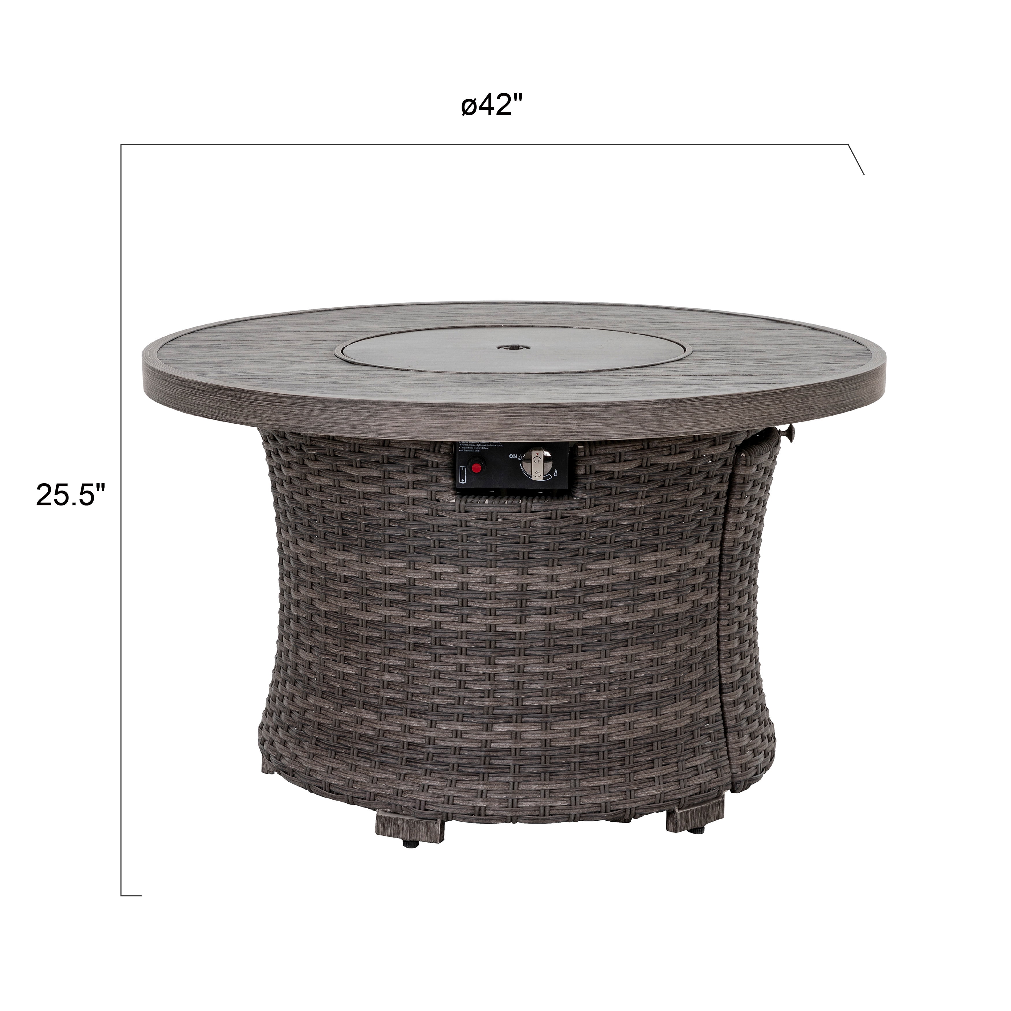 Nuu Garden Patio Aluminum Rattan Fire Pit Table, Outdoor Fire Pit, Black