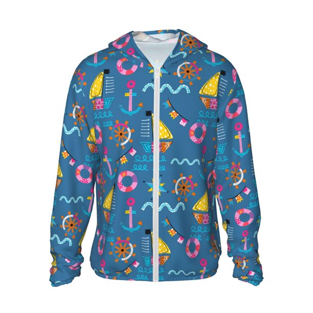 Fotbe Sailboat With Sailing Chaqueta con Protección Solar UPF 50+ para Hombre y Mujer, Camisa con Capucha y Bolsillos-Large