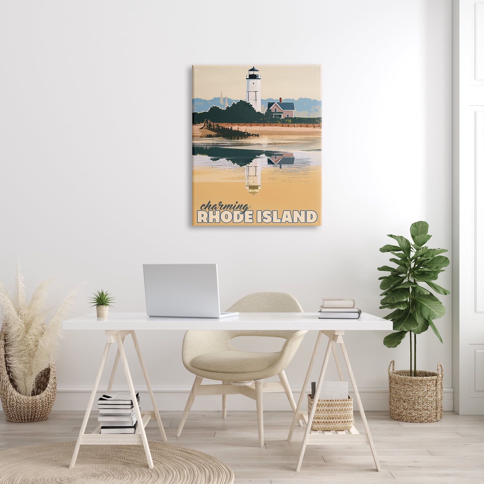 Stupell Industries Travel Charming Rhode Island Seaside Lighthouse Beacon Graphic Art Gallery Wrapped Canvas Print Wall Art, Design by David Owens Illustration