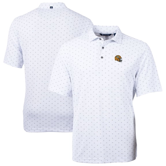 Men's Cutter & Buck White Green Bay Packers Big & Tall Virtue Eco Pique Tile Print Recycled DryTec Polo