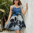 thumbnail image 3 of Romantic Blue Rose Print Sleeveless Dress Women Summer Evening Dresses Ladies Sundress, 3 of 7