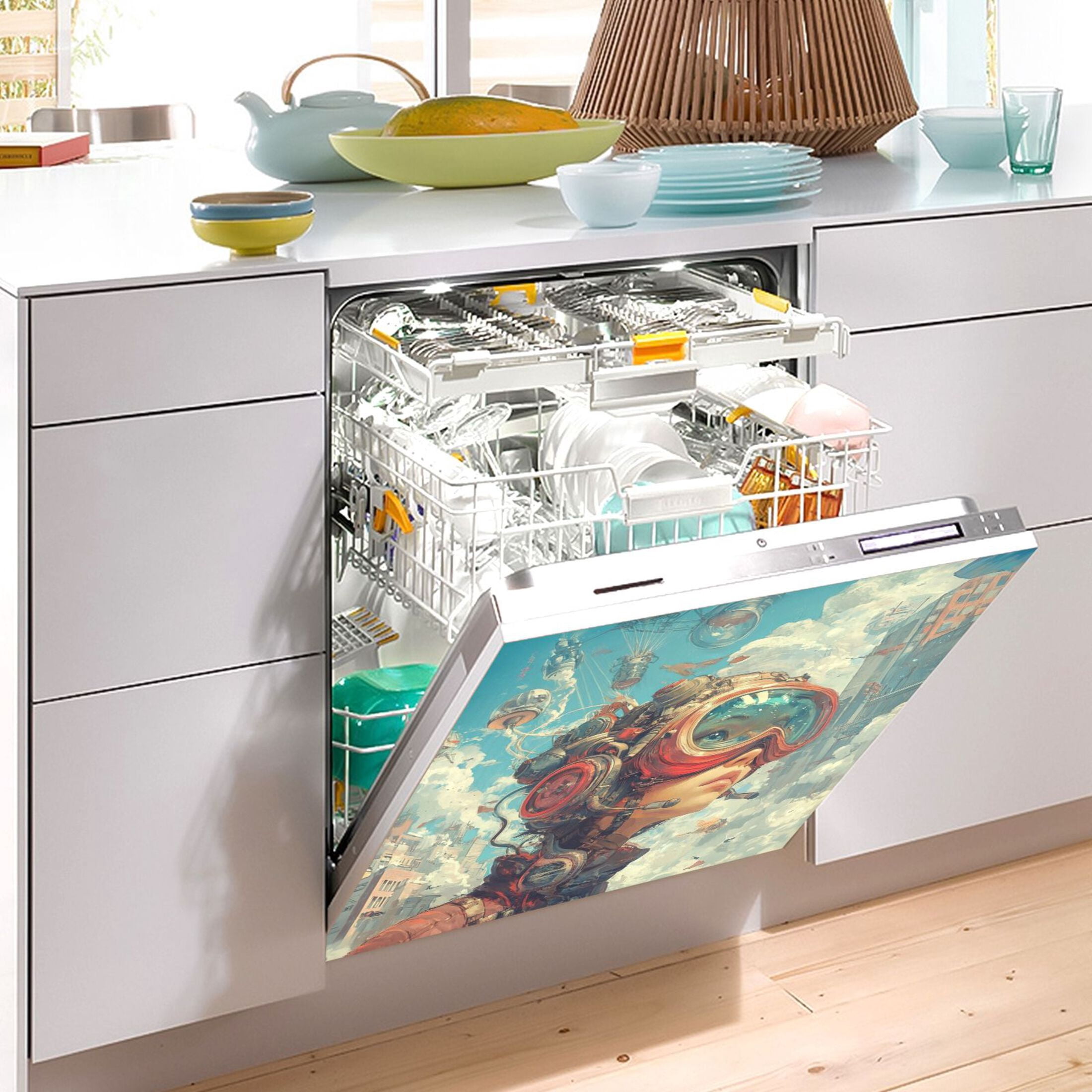 Dishwasher Magnetic Sticker 23x26 Inch Refrigerator Magnetic Sticker Washing Machine Magnetic Sticker Kitchen Panel Magnetic Sticker Home Decor Cartoon Beautiful Beauty
