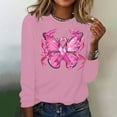 thumbnail image 4 of CLOISE Breast Cancer Blouses Women Long Sleeve Crewneck Tshirts Butterfly Ribbon Pink Breast Cancer Awareness Tee Shirts Cute Loose Shirts Cancer Fight Clothes Pink S, 4 of 4