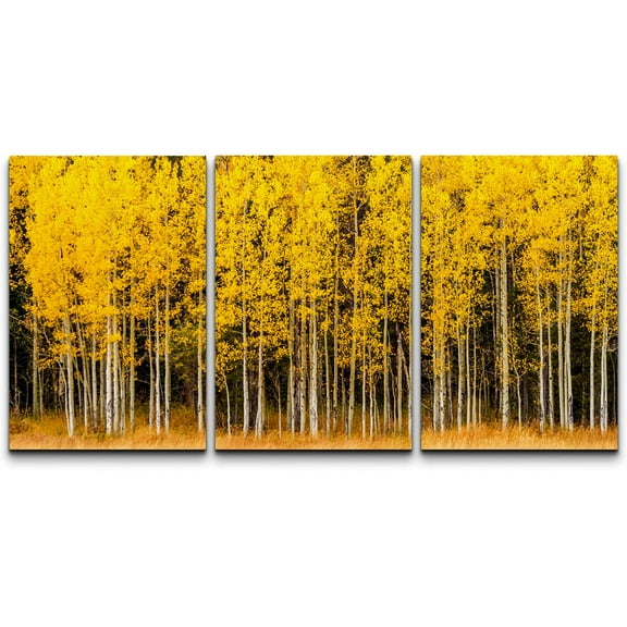 wall26 Canvas Print Wall Art Set Yellow & White Autumn Aspen Tree Forest Nature Wilderness Photography Realism Rustic Scenic Colorful Multicolor for Living Room, Bedroom, Office - 24"x36&quo