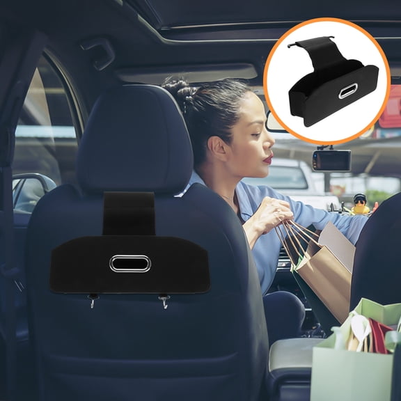 OULII 1Set Car Headrest Cup Holder Backseat Storage Box with Tissue Holder Black for Daily Use