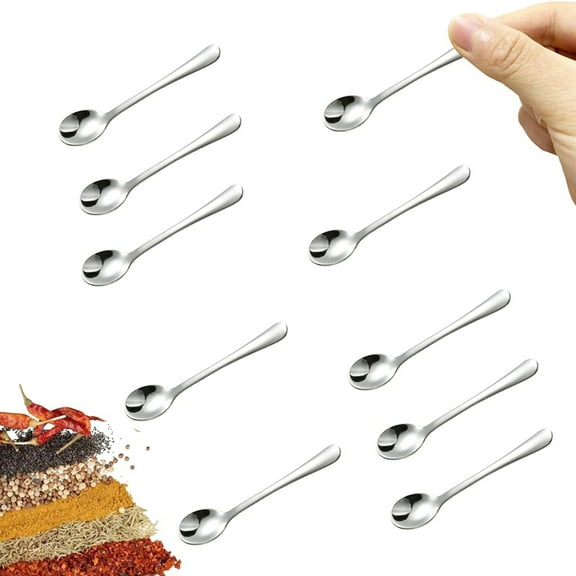 10 PCS Tiny Stainless Steel Spoons for Spices Jars, Mini Size 2.87inch, Cute Small Stainless Steel Condiment Spoons Stainless steel Silver,10 x spoon