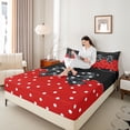 thumbnail image 4 of Homewish Boys Girls Kawaii Bow Knot 4 Pieces Queen Sheet Sets,Polka Dots Ultra Soft Flat Sheet,Black Red Queen Fitted Sheet,Breathable Home Decor, 4 of 7