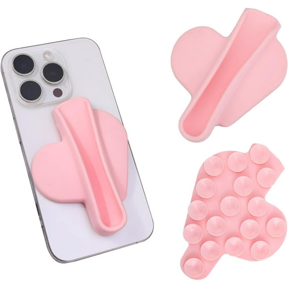 Lip Gloss Phone Case, Silicone Heart Shape Lipgloss Phone Case Holder Easy-Grip Lipstick Phone Back Suction Portable Lip Phone Case for iPhone Android (Pink)