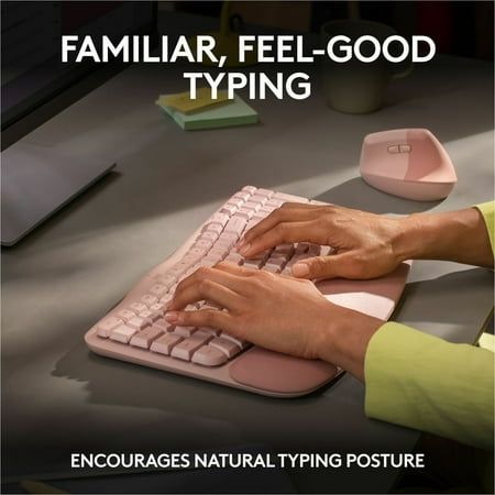 Logitech - Wave Keys Ergonomic Wireless Keyboard for Windows/Mac with Integrated Palm-rest - Rose