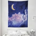 thumbnail image 1 of Moon Tapestry, Cloudy Sky Illustration of the Moon and Stars in the Night Cosmic Universe Print, Wall Hanging for Bedroom Living Room Dorm Decor, 60W X 80L Inches, Yellow Purple, by Ambesonne, 1 of 2