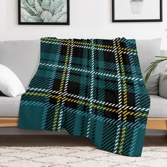 Couverture Tartan Bleue Traditionnelle 30 Pouces[MASK0] Pouces(80x100cm) Jeté en Flanelle Anti-Boulochage Léger en Molleton Doux, Couverture Toutes Saisons pour Canapé et Lit Fabriquée au Canada