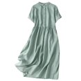 thumbnail image 2 of GaThRRgYP Womens Short Dress on for 6$,Summer Women's Cotton Linen Solid Loose Short Sleeve Lapel Neck Button Dress, 2 of 3