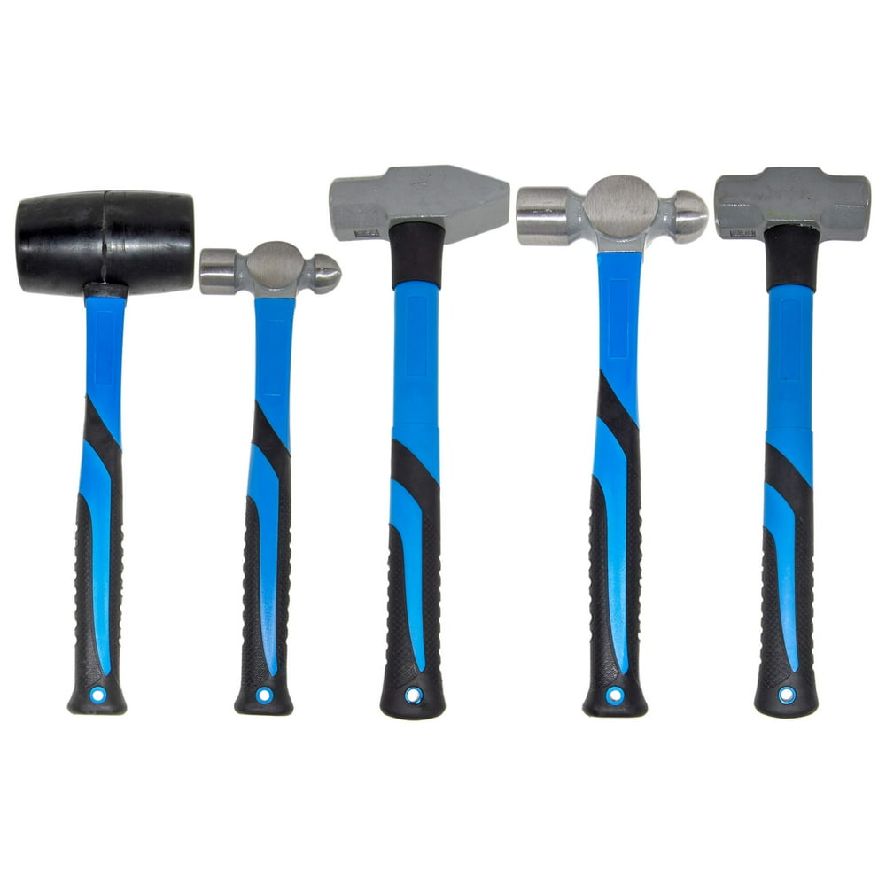 5 Piece Heavy Duty Hammer Set Includes 32oz Rubber Mallet, 3lb Sledge