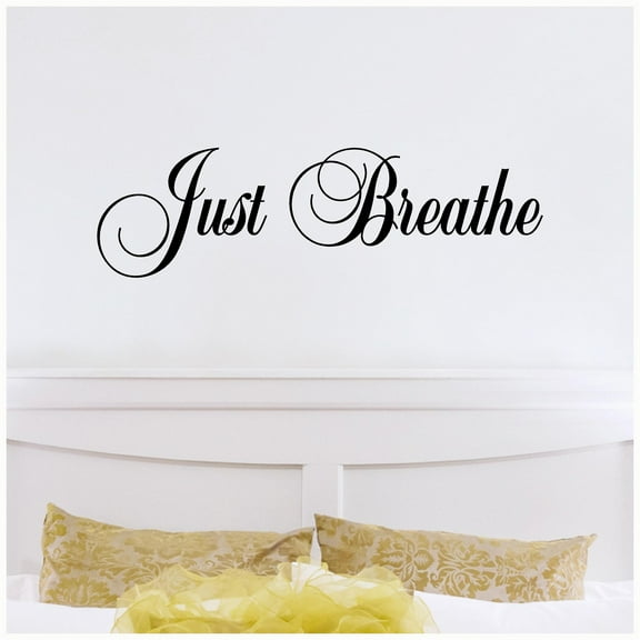 Just Breathe Wall Saying Vinyl Lettering Home Decor Decal Stickers QuotesWall Decals Size: 10"H x 36"L - Color: Black
