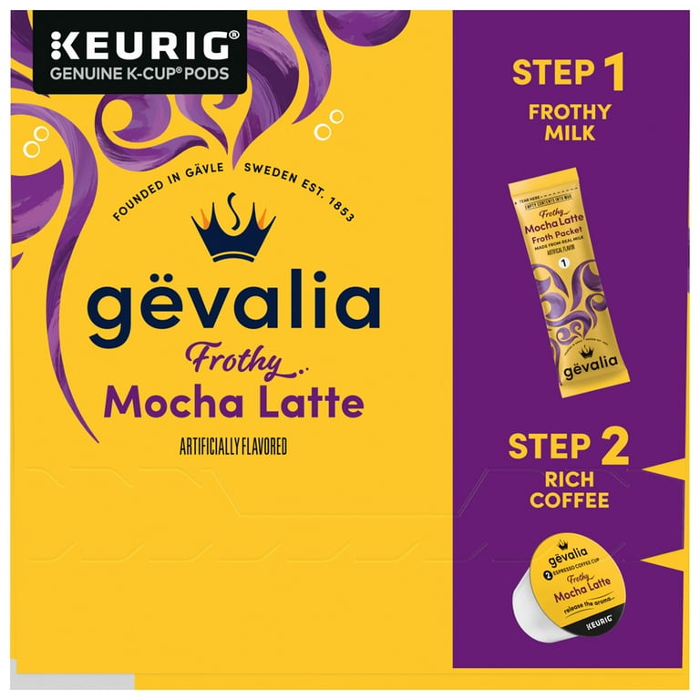 Gevalia Mocha Latte Espresso K Cup Coffee Pods Milk Froth Kit 6 ct Box Walmart