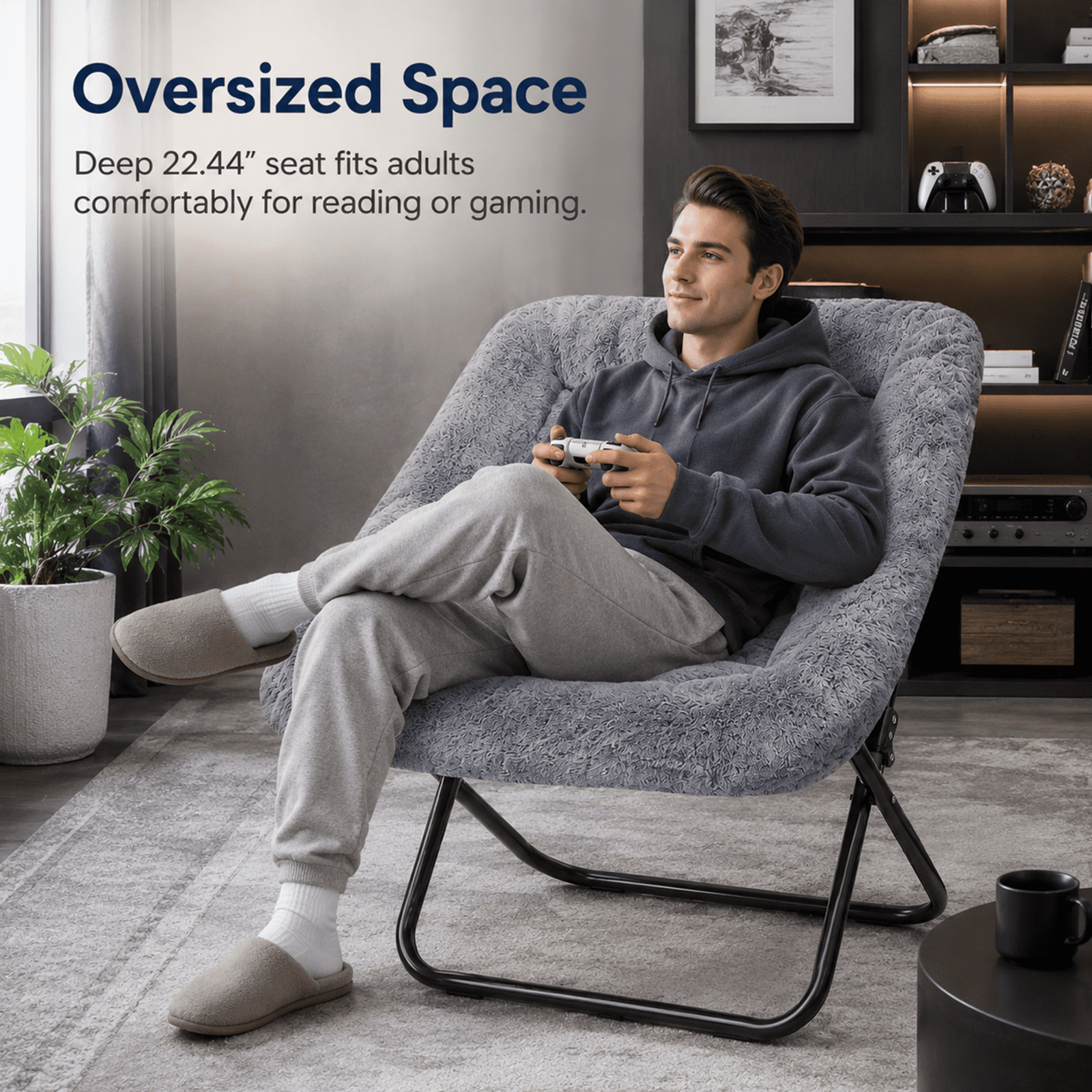 Alvantor Comfy Chair for Adults, Soft Faux Fur Folding Lounge, Flexible Reading Chair for Teens, Large Size Foldable Chair for Living Room Dorm Rooms