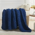 thumbnail image 5 of Carriediosa Chunky Knit Throw Blanket Handmade Soft Throws for Couch Sofa Bed, 50" x 60" Navy Blue, 5 of 7