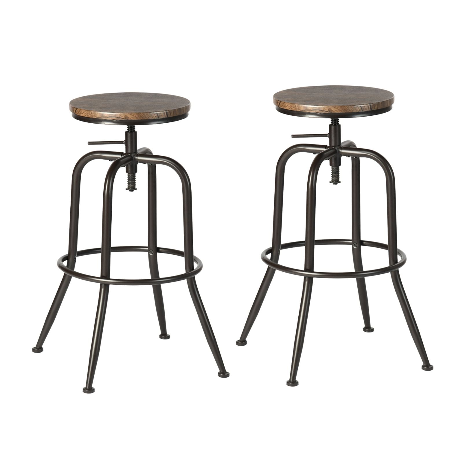 Homy Casa Swivel Bar Stools Set of 2, Adjustable Height Vintage for Home Kitchen Island, Walnut