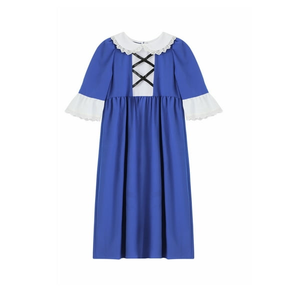iiniim Kids Girls Medieval Princess Dress-up Lace Collar A Line Maxi Gown Dress Blue 14