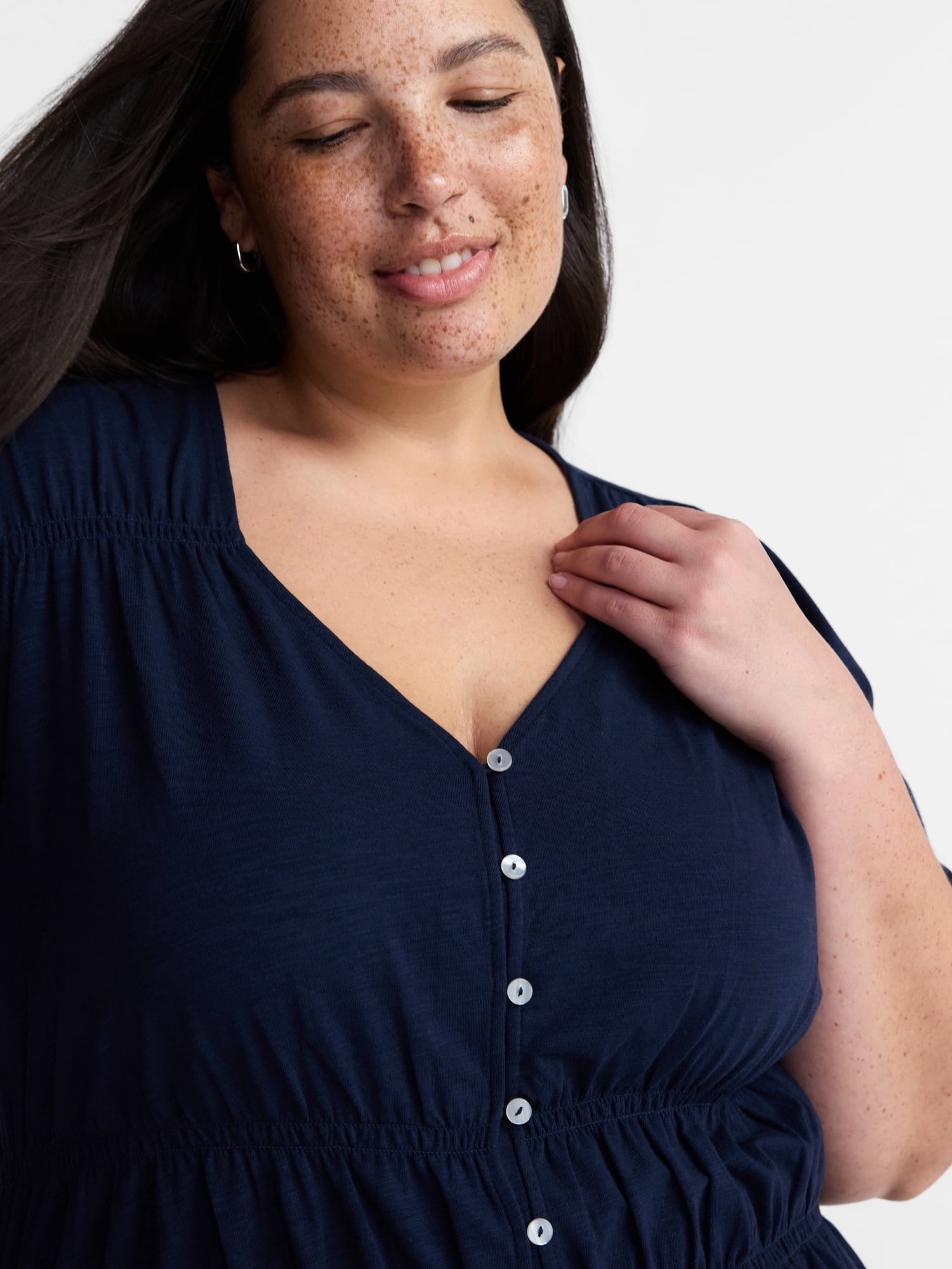 Terra & Sky Women’s Plus Femme V Neck Smocked Top with Short Flutter Sleeves, Sizes 0X-5X