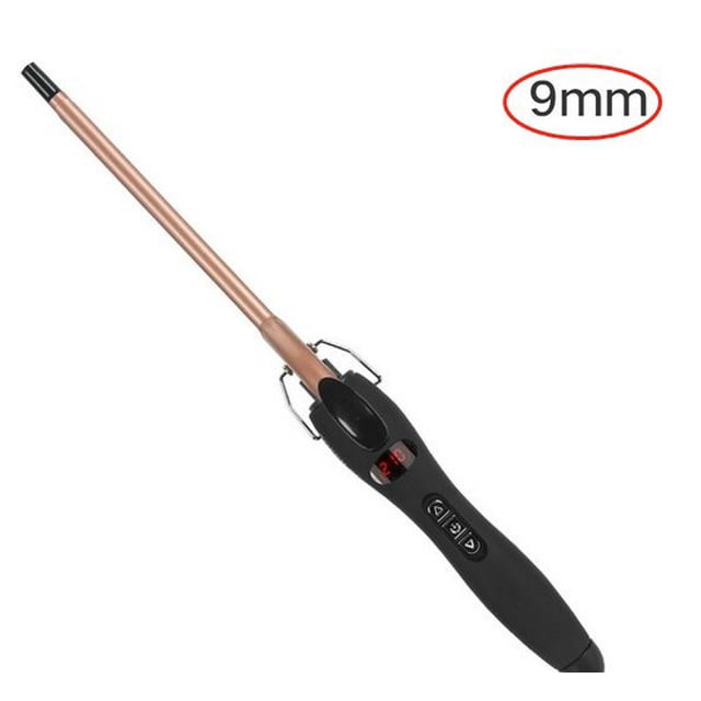 9Mm Thin Curling Iron Ceramic, 3/8 Inch Small Barrel Curling Wand For Long & Short Hair, Lcd Display With 9 Heat Setting Include Glove(Golden)