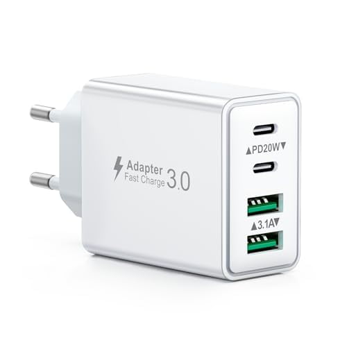 Cargador USB-C de 40W con 4 Puertos para Carga Rápida Compatible con iPhone 17 16 15 Samsung Galaxy iPad y Teléfonos Móviles