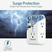 LENCENT Wall Outlet Extender,Multi usb plug 6 way outlet,2 to 3 prong outlet adapter Surge Protector with Type-C & 2 USB Ports,Electrical Outlet splitter Wall Tap for home