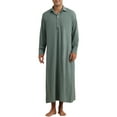 thumbnail image 2 of INSPIRE CHIC Nightshirt for Men's Long Sleeves Collared Neck Full Length Sleep Shirt Nightwear S Gray Green, 2 of 6