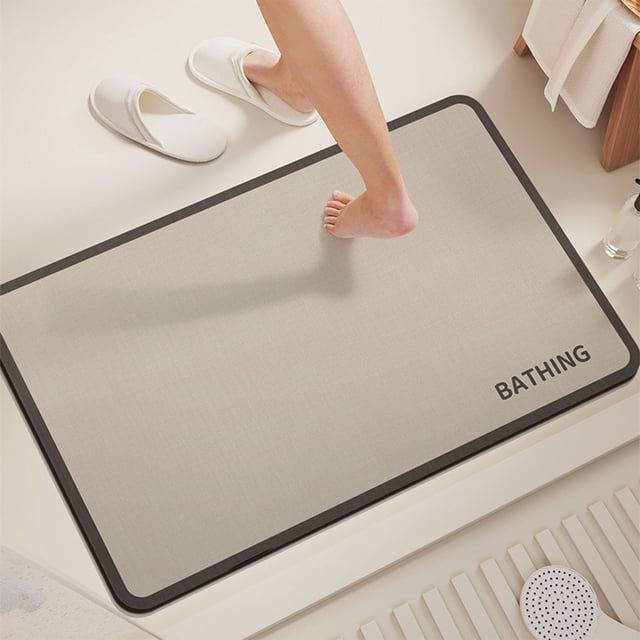 Alfombra absorbente para baño | Alfombra de baño de goma antideslizante | Diatomita de secado rápido estilo moderno | Absorción de agua para ducha, lavabo, puerta de inodoro | Caqui | 16x24 pulgadas
