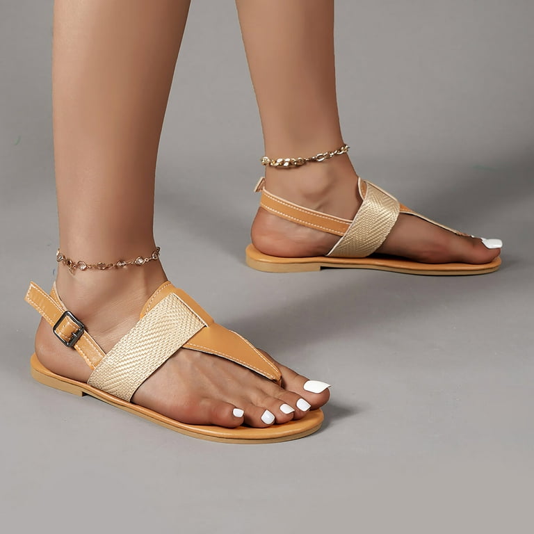 Sandals For Women Ladies Flip Flops Flat Sandals Buckle Rome Shoes