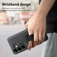 thumbnail image 4 of Designed for Samsung Galaxy S25 Edge Magnetic Phone Case,With Contractile WristBand,Compatible with Mag-safe,PU Leather Shockproof Heavy Duty Anti-fall Anti-Scratch Phone Case Cover,Black, 4 of 9
