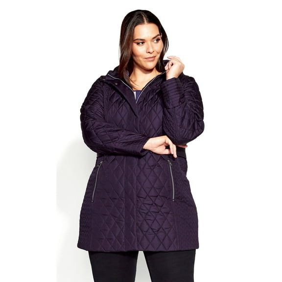 Avenue Women's Plus Size Multi Stitch Fully Lined Zip Up Quilted Coat