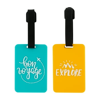 Protege Mini 2 pack Luggage Tag, "Bon Voyage / Explore", Teal & Orange