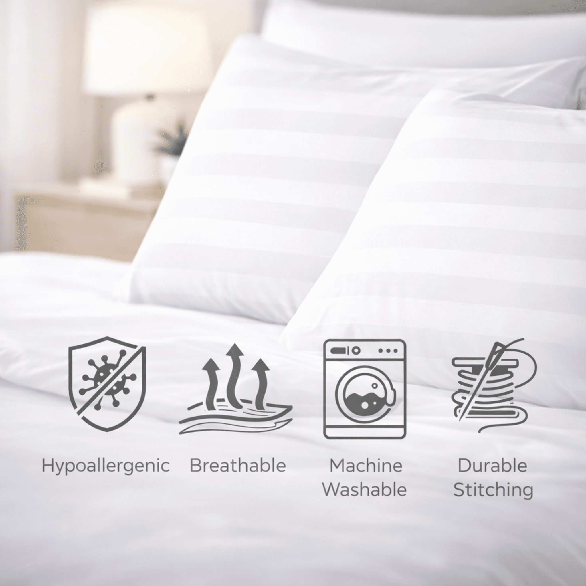 Continental Bedding 100% Cotton Damask Stripe Pillow Protector – 300 Thread Count, Zippered Hypoallergenic Cover - Queen - 2 Pack