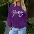 thumbnail image 5 of Holzkary Oversized Sweatshirt for Women Crewneck Bow Print Long Sleeve Pullover Hoodies Tops Fall Fashion Outfits Clothes 2025 Bow Graphic Sweatshirts Pullover Sweatshirts Pullover Tops Purple L, 5 of 5