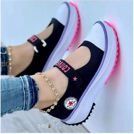 

Women s Casual Breathable Walking Shoes Lady Fashion Mary Jane Sneakers Adjustable Lightweight Thick-soled Canvas Shoe