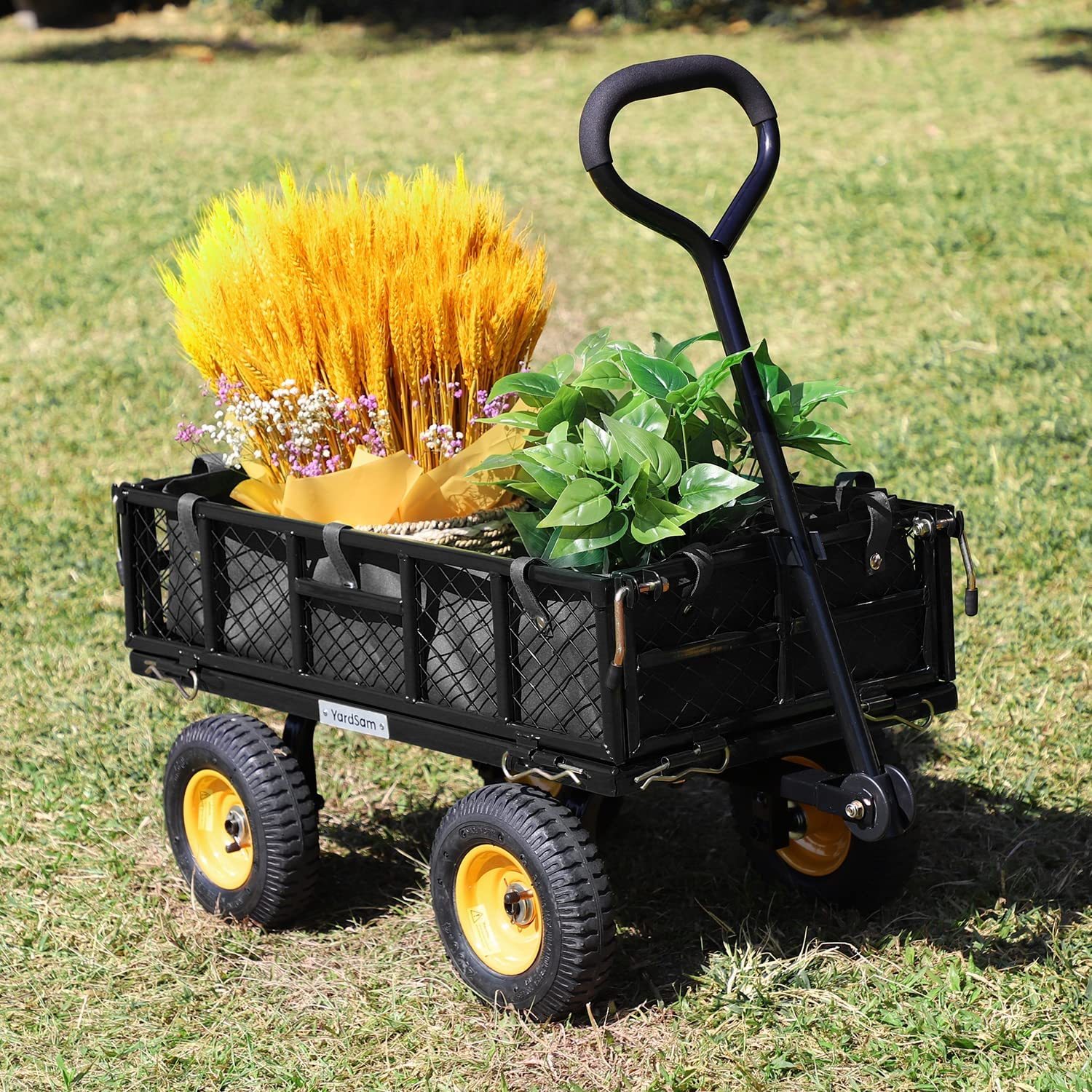 Yardsam Utility Steel Garden Carts and Wagons, Heavy Duty Lawn Wagon ...