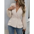 thumbnail image 6 of Women Dressy Long Sleeve Blouses,Wrap Peplum Work Shirts V Neck Business Tops Elegant Fall Outfits Color XXL, 6 of 9