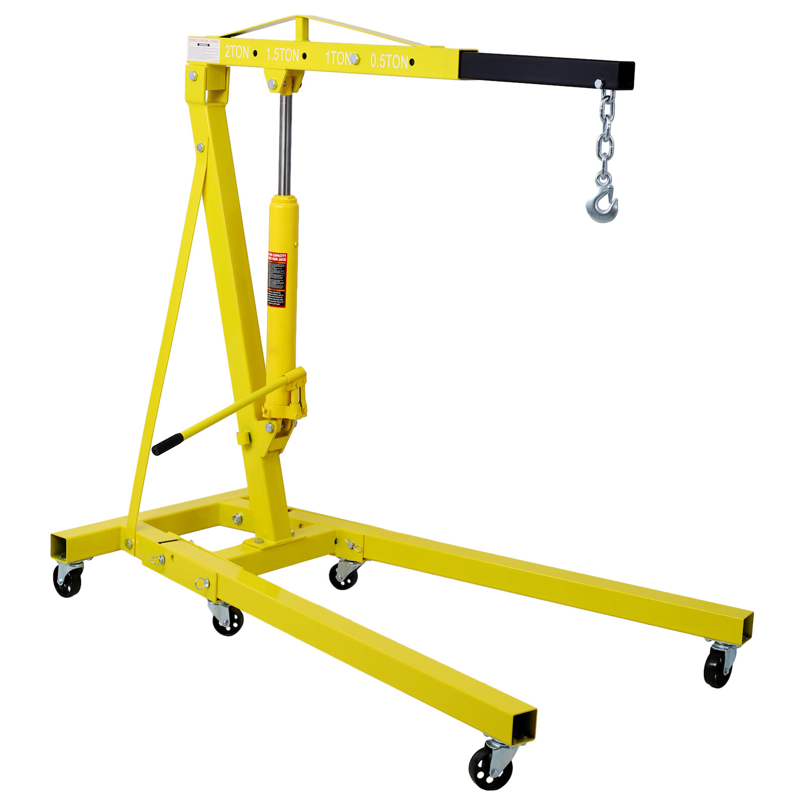 , 2 Ton Folding Engine Hoist Cherry Picker Shop Crane Hoist Lift, Heavy Duty Steel with 6 Iron Caster Wheels (yellow), Yellow ,Steel ,